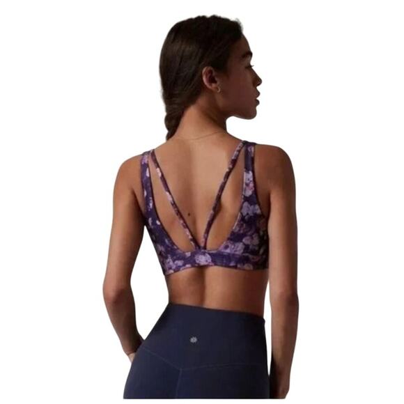 Athleta Exhale Printed Purple Strappy Floral Sports Bra Women's Size Small - Picture 2 of 6